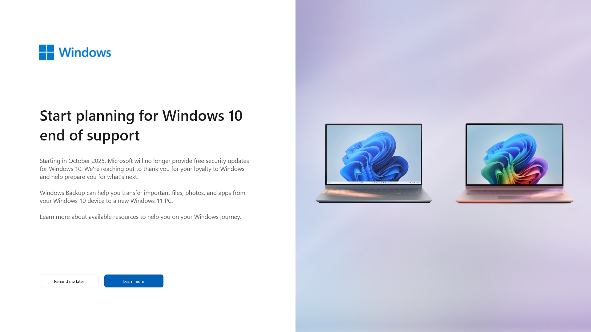 Start planning for Windows 10 end of support - Nov 2025